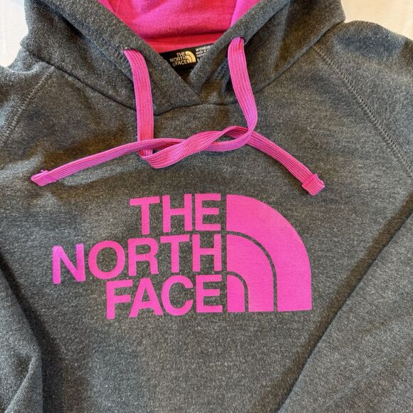 The North Face Women’s Large Gray Hoodie Pullover Sweatshirt Pink Logo Casual - Picture 4 of 16
